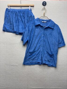 Needii Two-Piece Lounge Set - Short Sleeve Button Top & Shorts medium